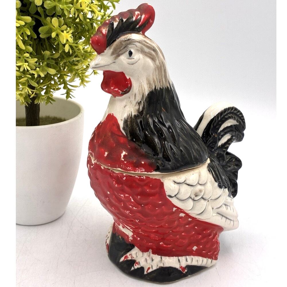 Vintage Ceramic Rooster Lidded Box Farmhouse Decor Japan 6” As Is